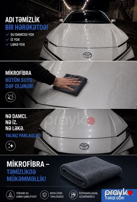 Mikrofiber avtomobil təmizləmə dəsmalı - Tək hərəkətlə təmizlik: su — Bakı
