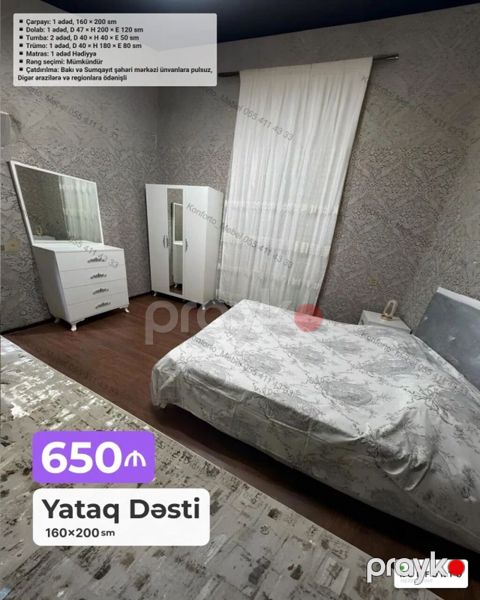 Yataq Dəsti – 160×200 sm Komplekt: - Çarpayı: 1 ədəd, 160×200 sm — Bakı