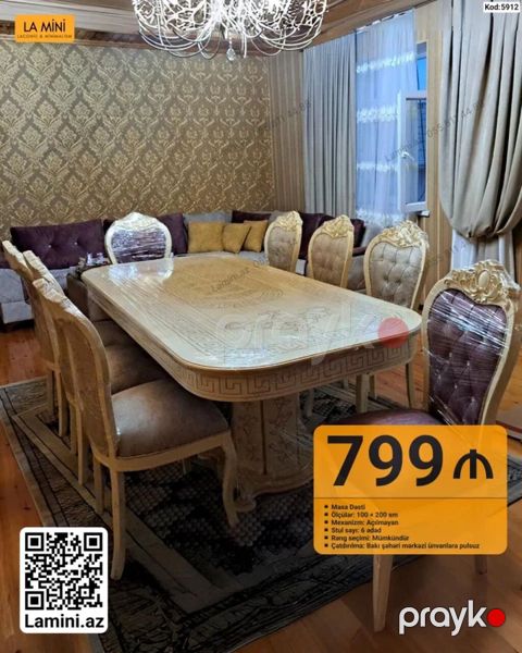 Masa dəsti – klassik dizayn - Ölçülər: 100 200 sm - Mexanizm — Bakı