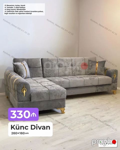 Məhsul: Künc divan Ölçü: 260 160 sm Mexanizm: Açılan, bazalı — Bakı