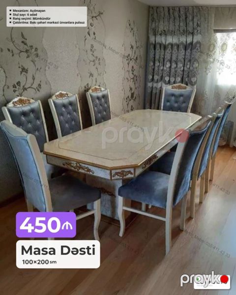 Masa Dəsti – 100×200 sm - Zərif klassik dizayn, dekorativ qızılı — Bakı