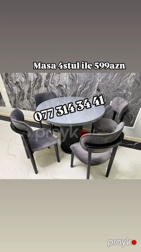 Dəst: dairəvi yemək masası + 4 ədəd kreslo tipli stul - Rəng: tünd — Bakı