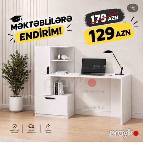 Oğlan və qız üçün, Yeni, Siyirməli, Yazı masası, Stulsuz — Bakı