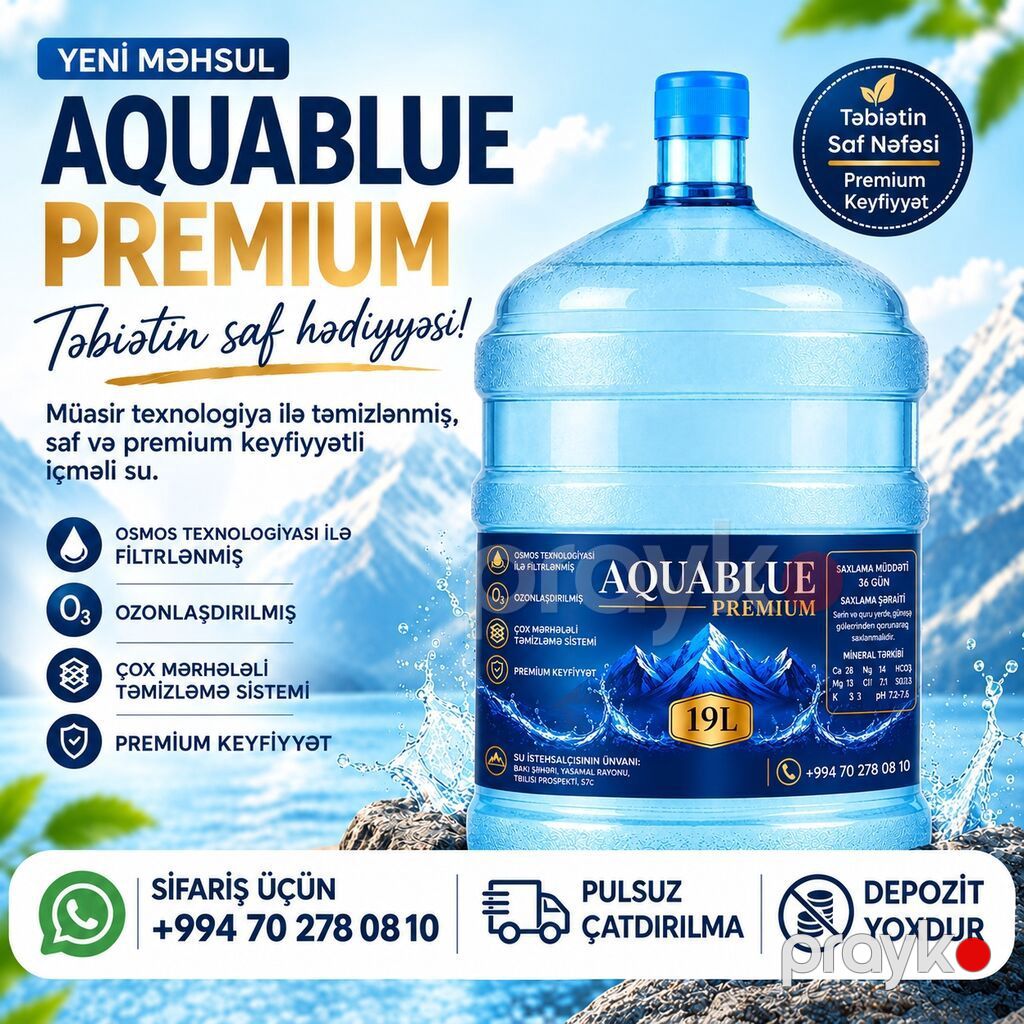 Aquablue Premıum – 19L içməli su - Müasir texnologiya ilə — Qida məhsulları, Novxanı (2)