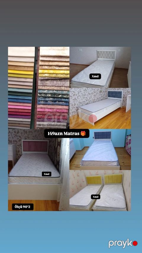 Tək nəfərlik çarpayı və matras dəsti - Ölçü: 90×200 sm (şəkildə “Ölçü — Bakı