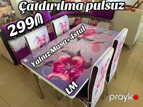 Yalnız Masa + 4 stul dəsti - Rəng/naxış: Bənövşəyi tonlarda iri çiçək