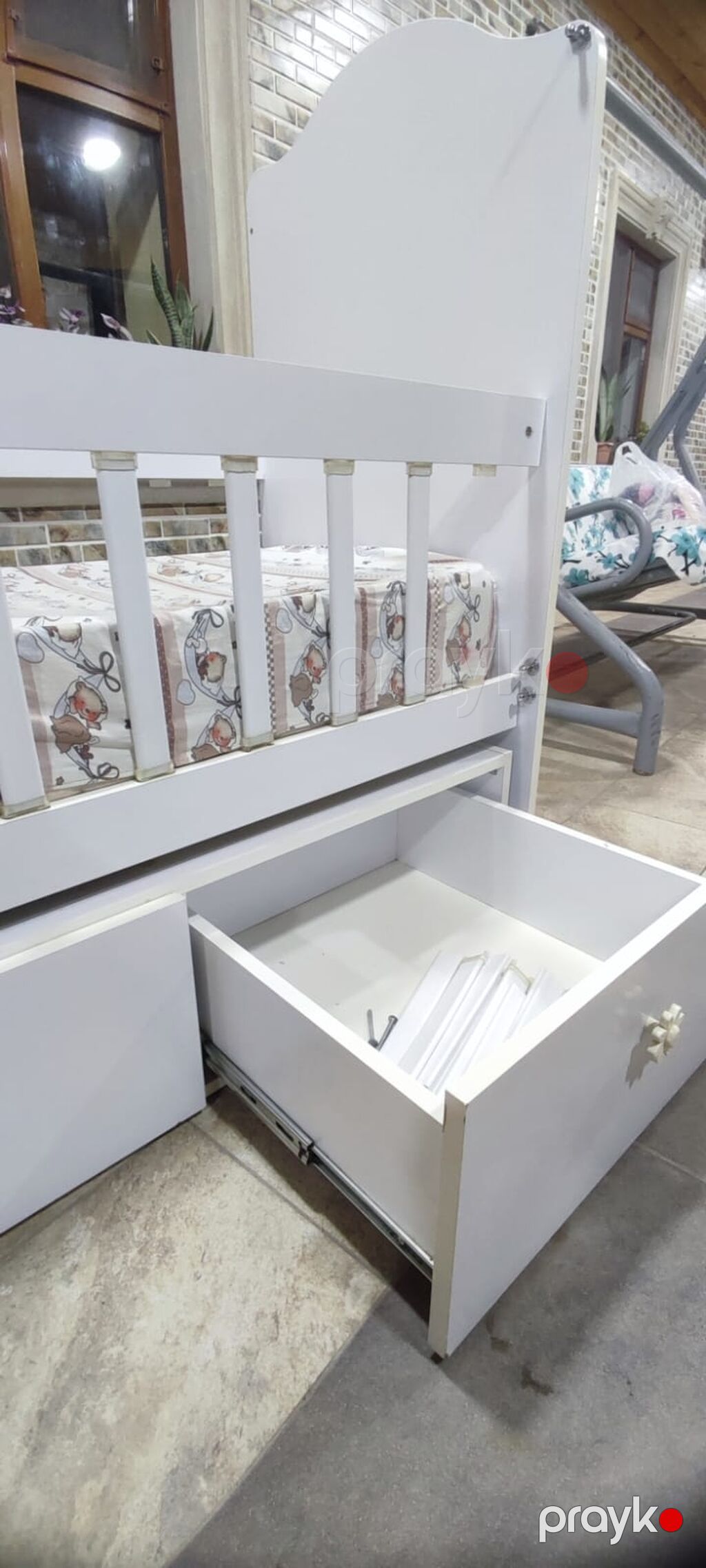 Ağ rəngdə uşaq beşiyi - Material: Mdf/ldsp tipli boyalı ağ panellər — Bəşikləri, Digah (3)