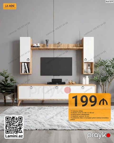 Məhsul: Televizor altlığı və üst dolablı TV dəsti (Kod: 5375) - Ölçü — Bakı