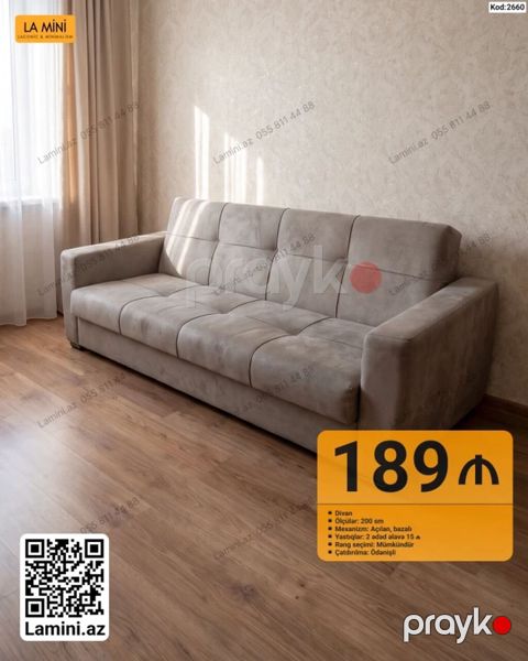 Məhsul: Divan (Kod: 2660) - Ölçü: 200 sm - Mexanizm: Açılan, bazalı — Bakı