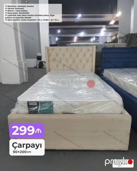 Tək nəfərlik çarpayı – 90×200 sm - Mexanizm: açılmayan, bazasız — Bakı