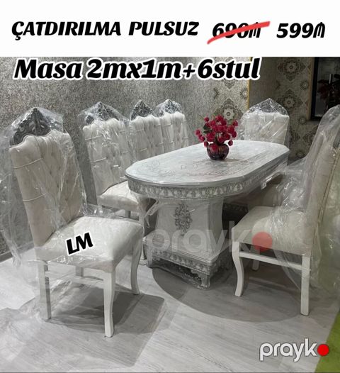 Yemək otağı dəsti – Masa 2 m x 1 m + 6 stul - Klassik dizaynlı — Sumqayıt