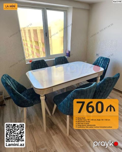 Məhsul: Masa dəsti Xüsusiyyətlər: - Masa ölçüləri: açıq 90 200 sm — Bakı