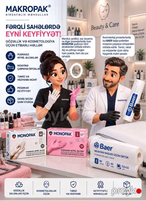Ağ və çəhrayı nitril əlcək və örtüklər — Bakı