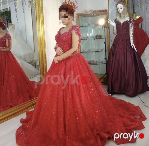Qırmızı Quşaq Gecə/Gəlinliyi – Şahzadə kəsimi - Model: balıqquyruğu — Bakı