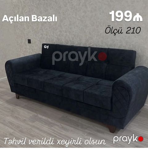 Açılan bazalı divan - Ölçü: 210 sm - Rəng: tünd (qara/qoşqu navy ton) — Bakı