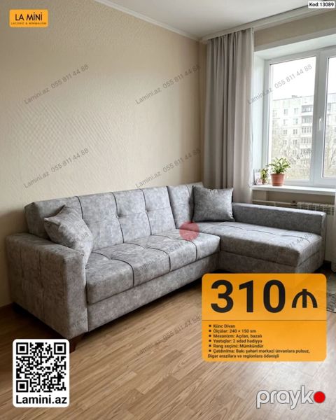 Məhsul: Künc divan Ölçülər: 240 150 sm Mexanizm: Açılan — Bakı