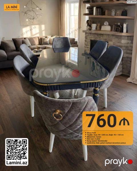 Məhsul: Masa dəsti (Kod: 6909) Xüsusiyyətlər: - Ölçülər: Açıq – 90 — Bakı
