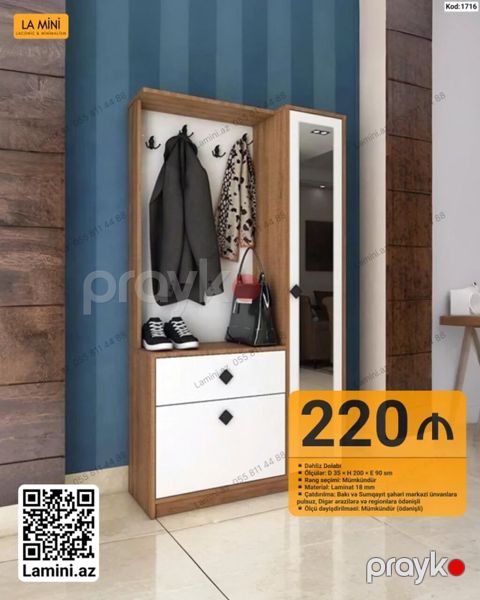 Dəhliz dolabı – LA Mını (Kod: 1716) - Ölçü: D 35 H 200 E 90 sm — Bakı