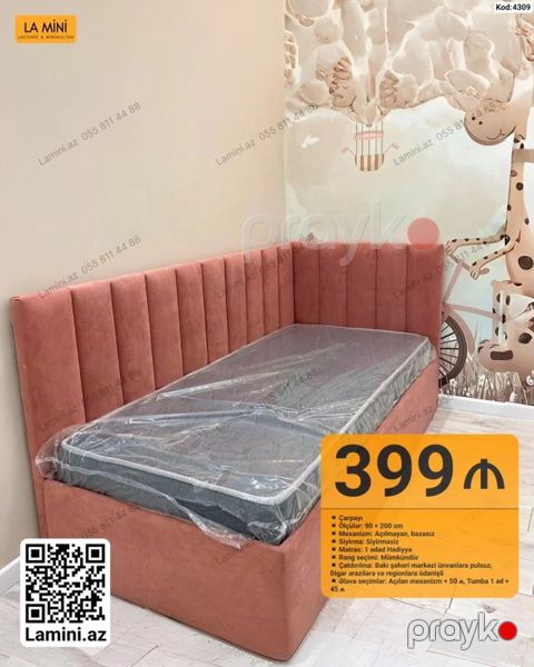 Künc çarpayı – lamel başlıqla - Ölçü: 90 200 sm - Mexanizm — Bakı
