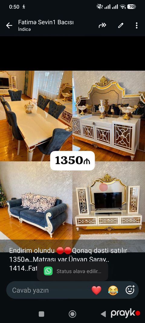 Endirim olundu Qonaq dəsti satılır 1350₼. Matrası var.Ünvan Saray — Bakı