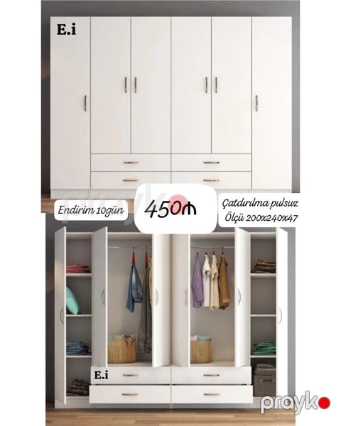 Ağ rəngdə 6 qapılı geyim dolabı - Ölçü: 200 x 240 x 47 sm (eni x — Digah