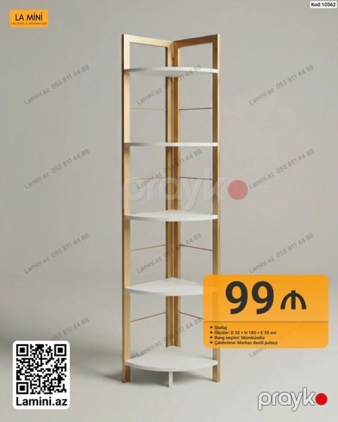 Stellaj – künc tipli, 5 rəfli - Ölçülər: D 35 H 180 E 35 sm - Rəf — Bakı