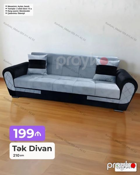Tək divan – 210 sm - Mexanizm: açılan, bazalı (yataq funksiyası və — Bakı