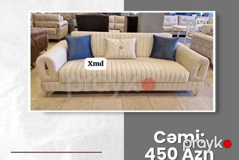 Üç nəfərlik modern dizayn divan - Rəng: açıq bej - Parça: yumşaq — Bakı