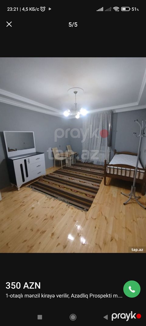 1 otaqlı kirayə mənzil – Azadlıq Prospekti metrosu yaxınlığı Plan və — Bakı