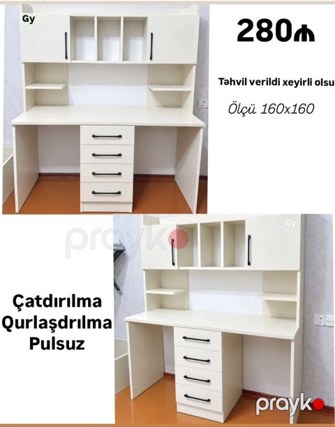 Masaüstü kitab şkaflı iş masası - Ölçü: 160 x 160 sm - Rəng: açıq — Bakı