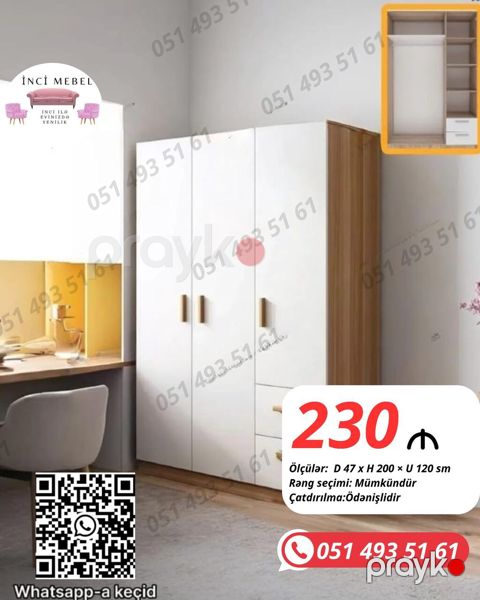 Yeni, 3 qapılı, Siyirməli, Açılan, Düz dolab — Bakı