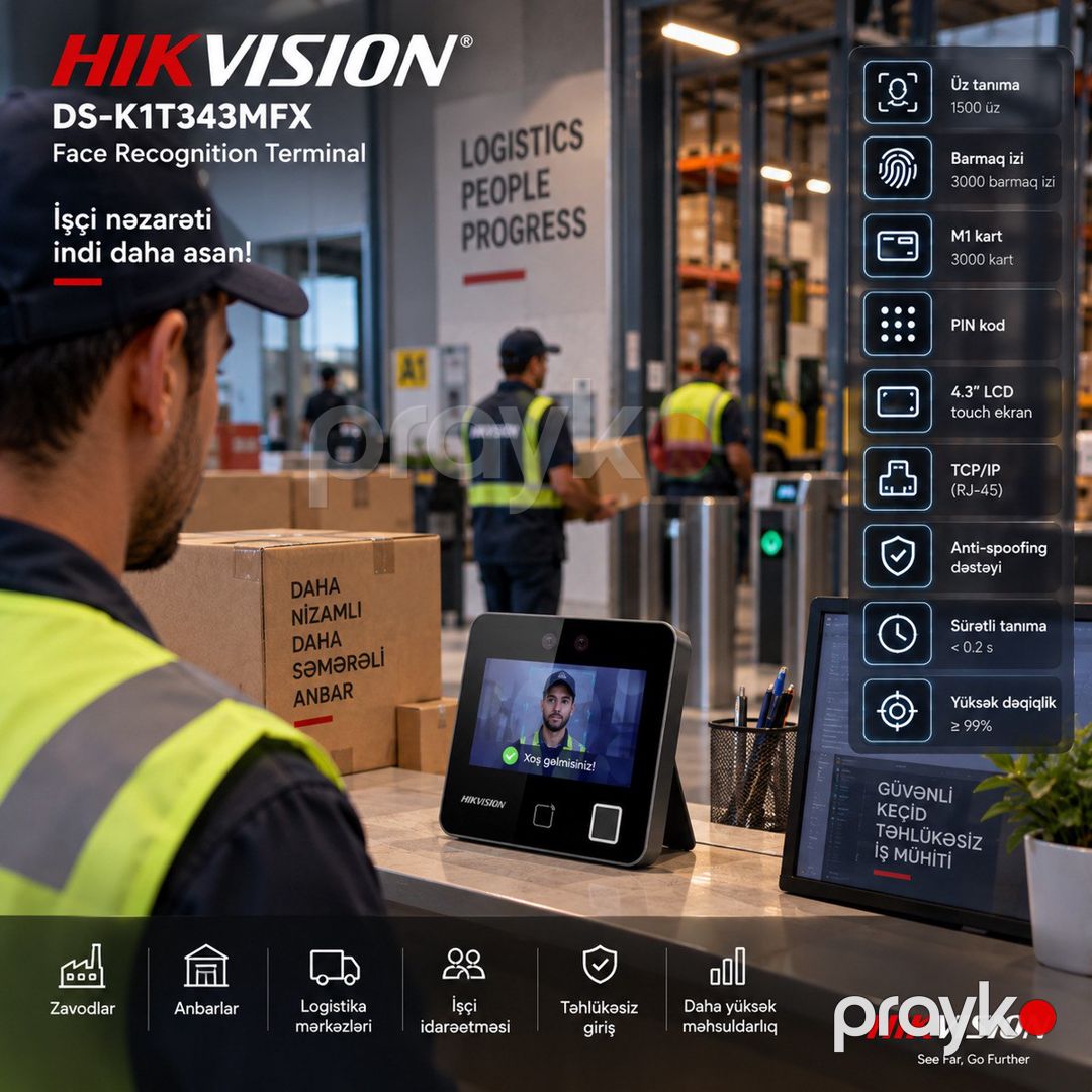 Hikvision DS-K1T343MFX Üz Tanıma və Barmaq İzi Terminalı — Ağıllı ev və təhlükəsizlik, Bakı (2)