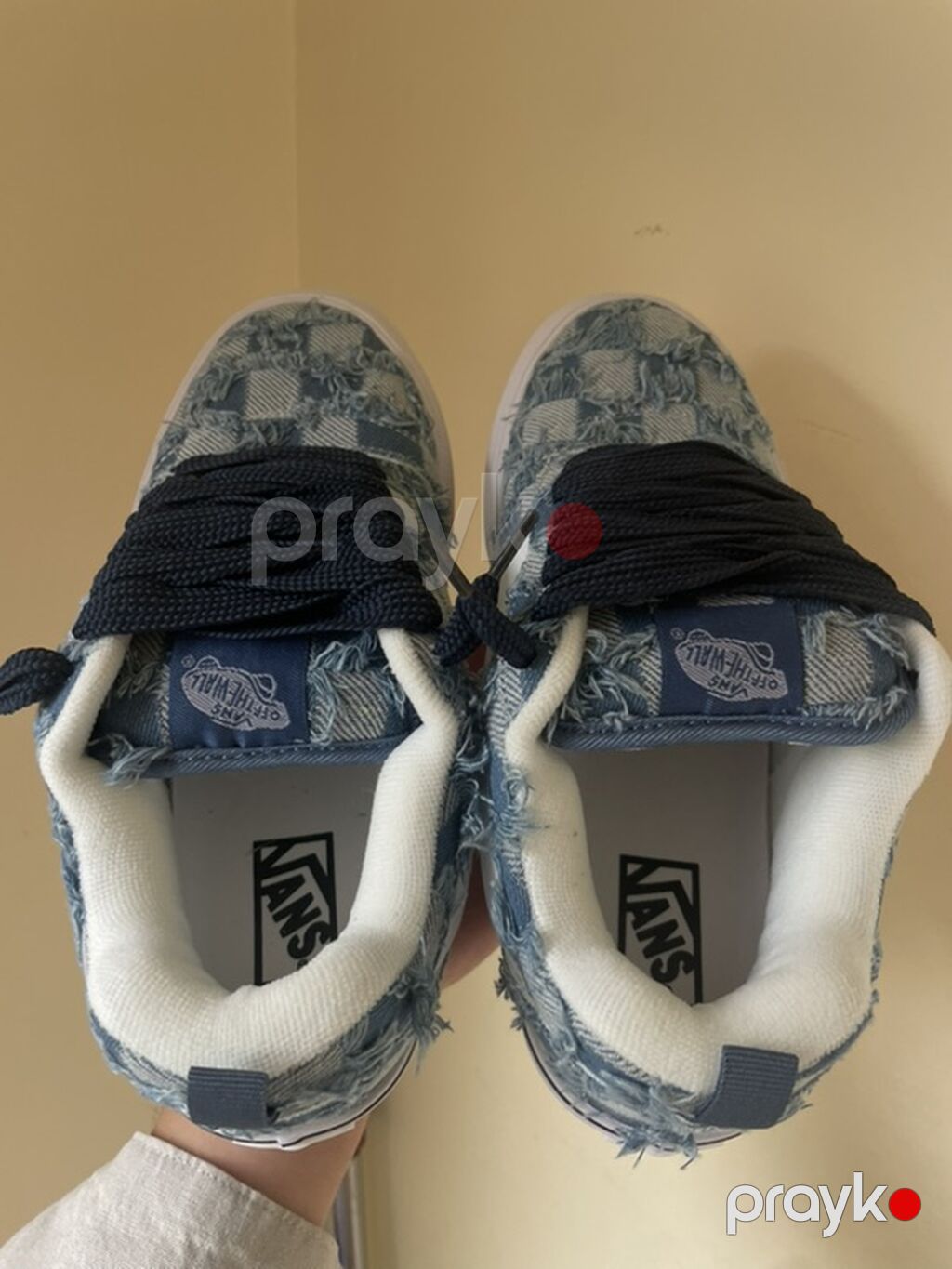 Vans Old Skool – mavi ağ dama naxışlı, “distressed” denim üstlük — Krossovkalar, Bakı (5)