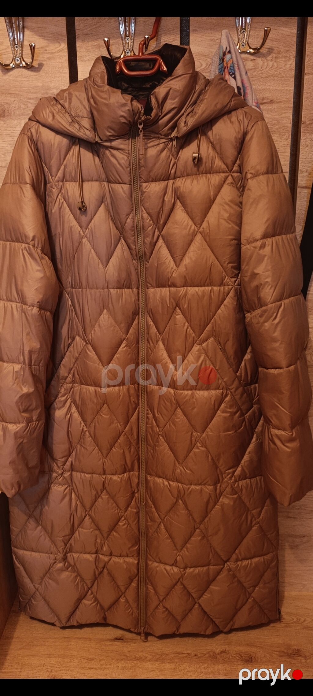 Qadınlar üçün uzun puffer palto – qəhvəyi/karamel rəngi — Palto, Sumqayıt (2)
