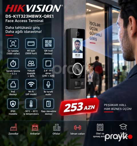 Hikvision Üz Tanıma Giriş Terminalı – Wi-Fi / PoE / QR — Bakı