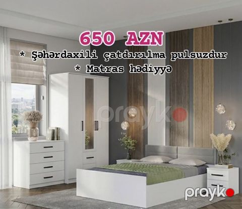 Yataq otağı dəsti - Komplekt: iki qapılı şkaf (güzgülü orta hissə), 4 — Bakı