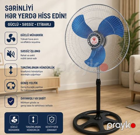 Güclü, səssiz və etibarlı döşəmə ventilyatoru Xüsusiyyətlər: - Güclü — Bakı