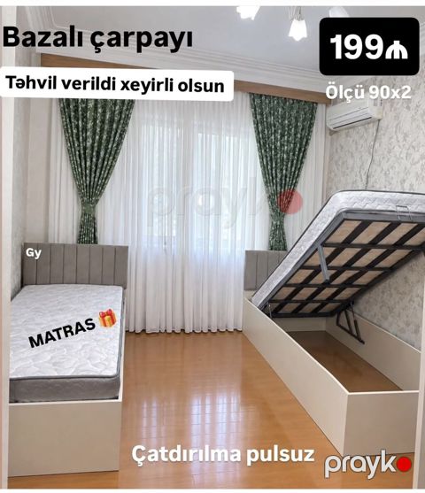 Bazalı çarpayı – ölçü 90×2 Qaldırılan baza sistemi ilə geniş — Bakı