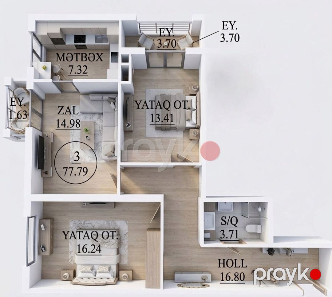 Satılır 3 otaqlı yeni tikili 78 m² — Mənzil, Bakı (4)