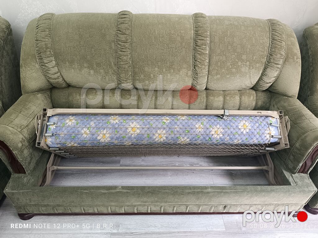 Yaşıl rəngli yumşaq mebel dəsti - Tərkibi: 3 yerlik divan + 2 ədəd — Yumşaq mobilya dəstləri, Mingəçevir (9)