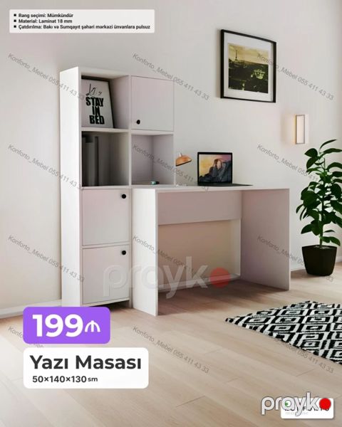 Düz masa, Stulsuz, Polkalı, Siyirməli, Sadə laminat — Bakı