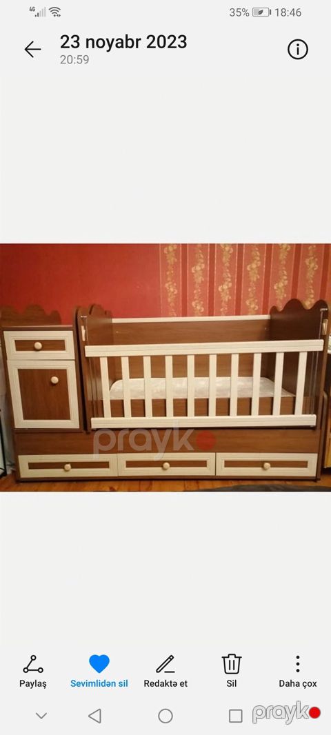Uşaq beşiyi ilə komodlu-dolabli modul mebel dəsti - Material: ağac — Xırdalan