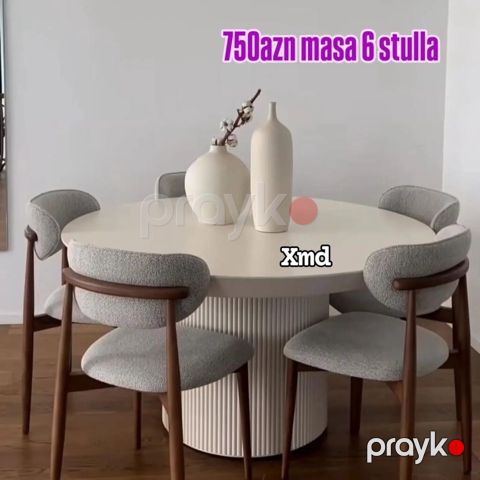 Dəyirmi yemək masası və 6 ədəd stul dəsti - Komplekt: 1 ədəd dəyirmi — Bakı