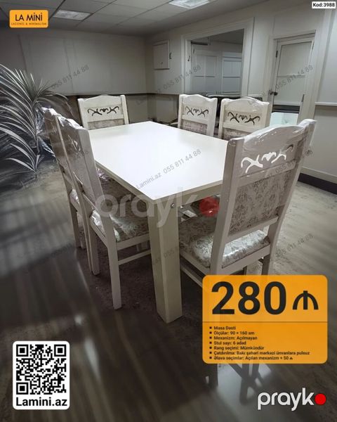 Məhsul: Masa dəsti (Kod: 3988) - Tərkib: 1 masa + 6 stul - Ölçülər — Bakı