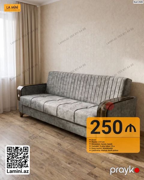 Məhsul: Divan (Kod: 2682) - Ölçü: 210 sm - Mexanizm: açılan, bazalı — Bakı