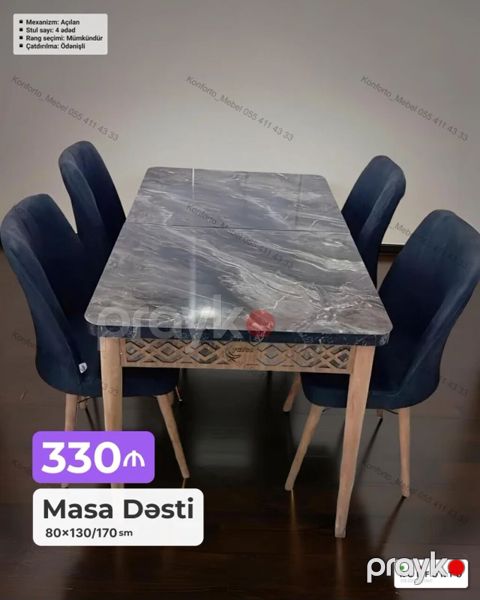 Masa Dəsti – 80×130/170 sm - Açılan mexanizmli yemək masası: ölçü — Bakı