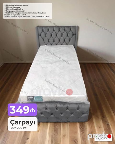 Tək nəfərlik çarpayı – 90×200 sm - Mexanizm: Açılmayan, bazasız — Bakı