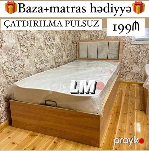 Taxta çərçivəli tək nəfərlik çarpayı - Ölçü: tək nəfərlik (şəkildə