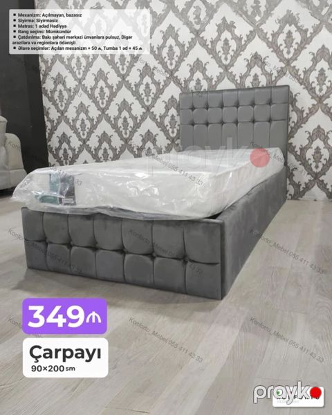 Məhsul: Çarpayı Ölçü: 90 200 sm Qiymət: 349 Xüsusiyyətlər — Bakı