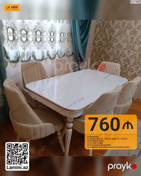 Məhsul: Masa Dəsti (Kod: 5888) - Masa mexanizmi: Açılan - Ölçülər — Bakı